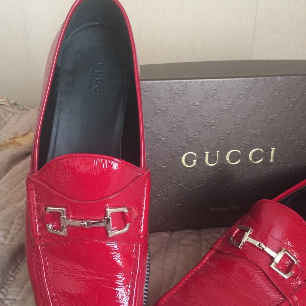 Gucci red patent leather loafers